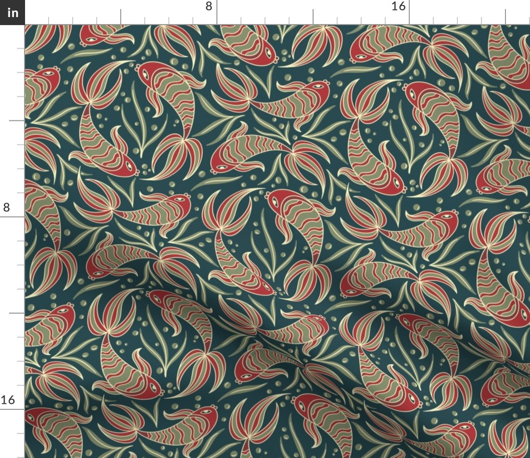 Aztec Swimming Fishes in Red and Blue - Small Size 