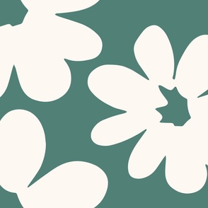 Daisy Chain Large Scale Floral Wallpaper Teal and White Flowers Home Decor