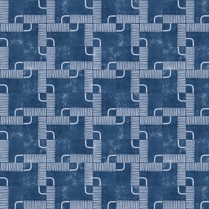 Small Organic Geometric Block Print in Denim Blue on Pale Grey