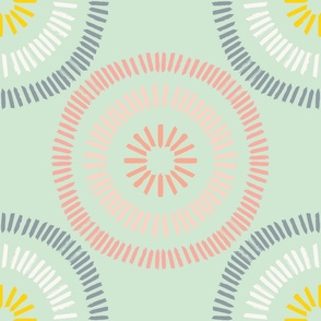 Geometric Line Burst Girly Pink Blue and Green