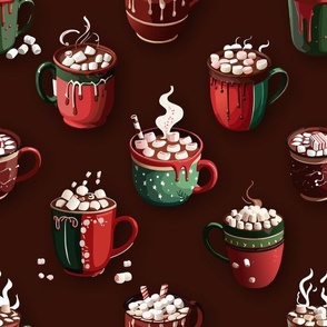 Steaming mugs of hot chocolate with marshmallows