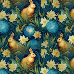 yellow day lilies and the easter bunny with its eggs inspired by van gogh