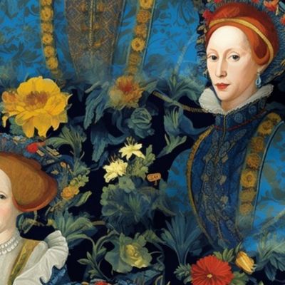 floral portrait of queen elizabeth tudor inspired by van gogh