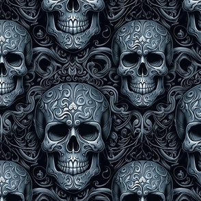 Ornate Skulls in Chic Black and Light Blue