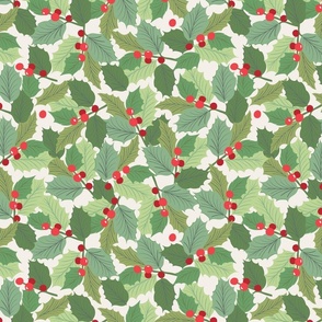 Green Christmas Holiday Holly leafs with berries