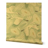 Serene Skies - Crane Floral Mint Green Ivory Large