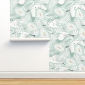 Serene Skies - Crane Floral Mint Green Ivory Large