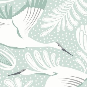 Serene Skies - Crane Floral Mint Green Ivory Large