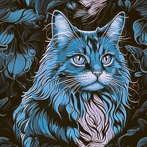 Dreamy Blue Maine Coon on Black Floral