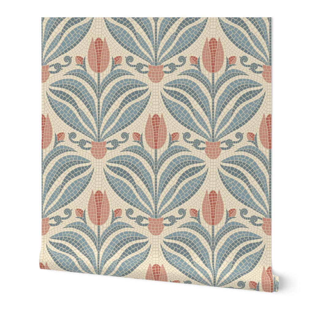 tulip mosaic-soft calm and serene-blue and pink red-medium scale