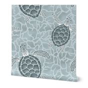 Serene sea turtles swimming in the ocean - monochrome  marine turtles - medium scale