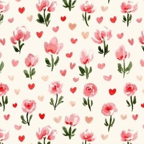 Small - Valentina Floral Hearts - Off White