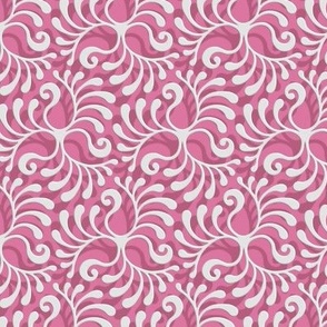 6-inch repeat Plume Swirls - white on pink