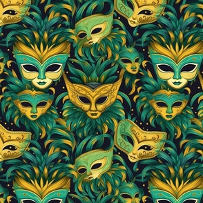 van gogh inspired mardi gras masks in green and gold