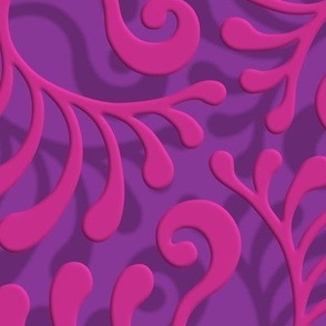 12-inch repeat Plume Swirls - fuchsia on purple