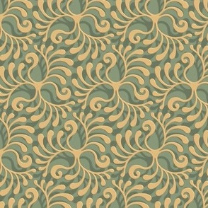 6-inch repeat Plume Swirls - butter yellow on sage