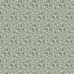 3-inch repeat Plume Swirls - white on sage