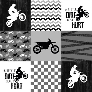 Motocross//A little Dirt Never Hurt//Grey Wholecloth Cheater Quilt