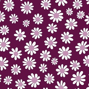 Joyful White Daisies - Medium Scale - Mulberry Pink Purple Red Retro Vintage Flowers Floral