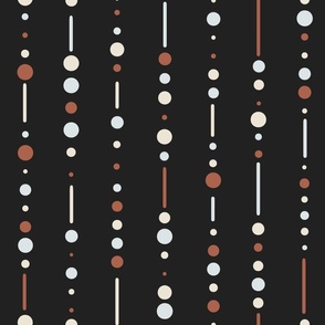 Modern Geometric Blue Brown Dots and Lines on Charcoal 