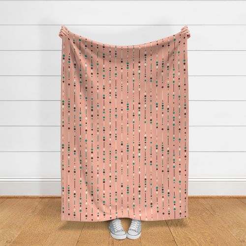 Modern Geometric Teal Dots and Lines on Salmon Pink