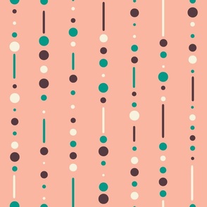 Modern Geometric Teal Dots and Lines on Salmon Pink