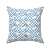 Small - Cute Jack Russell Terrier with bird on blue and white checkerboard - Pets Dogs - dog check