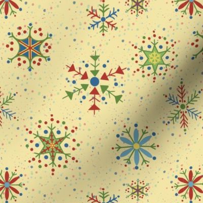 MCM Christmas Atomic Snowflakes Yellow, red, blue, green