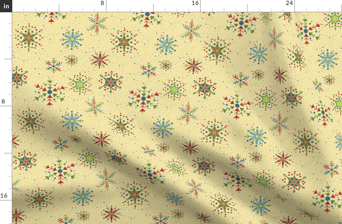 MCM Christmas Atomic Snowflakes Yellow, red, blue, green