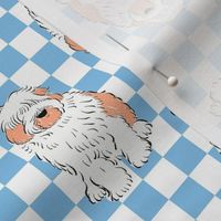 Small - Cute Old English Sheepdog on blue and white checkerboard - Pets Dogs - dog check