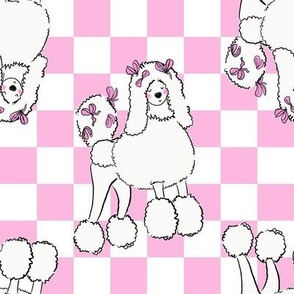 Medium - Cute Poodle on pink and white checkerboard - Pets Dogs - dog check - pink bows