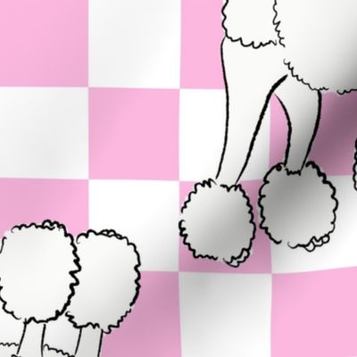 Large - Cute Poodle on pink and white checkerboard - Pets Dogs - dog check - pink bows