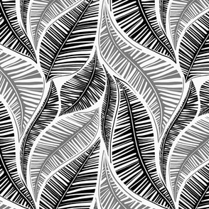 Serene Palm Leaves in Black, smaller scale