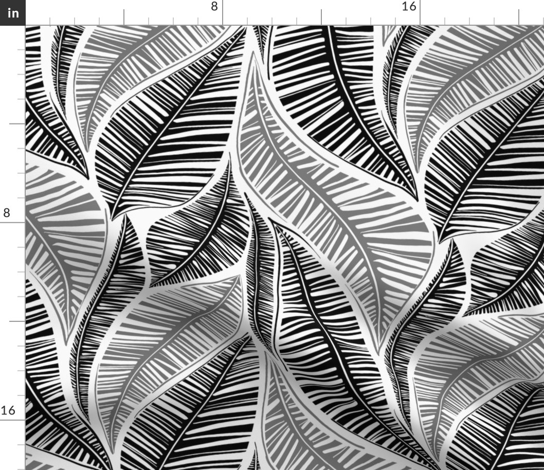 Serene Palm Leaves in Black, smaller scale