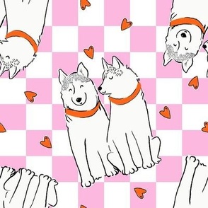 Medium - Cute Siberian Huskies on pink and white checkerboard with hearts - Siberian Husky - Pets Dogs - dog check - Chukcha - Sibe - love - valentines - dog lover