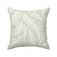 Serene Palm Leaves,  sage background white leaves smaller scale