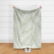 Serene Palm Leaves,  sage background white leaves extra large scale