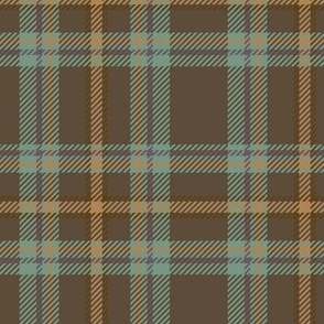 Autumn Woven Plaid, teal and brown on dark brown