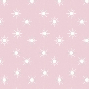 Suns on mimi pink, linen textured, medium scale