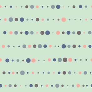 Modern Geometric Blue Pink Dotted Stripes on Mint Green