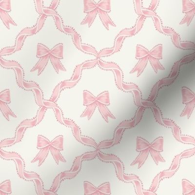 Small Pink Bows with Ribbon Diamond Trellis on Benjamin Moore Alabaster White Background