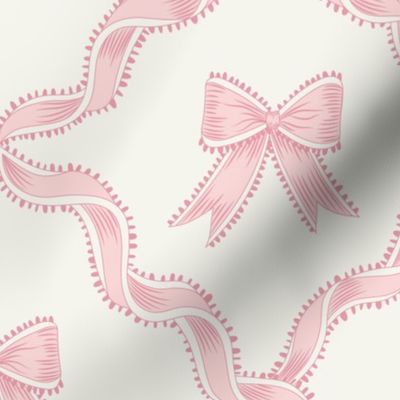 Large Pink Bows with Ribbon Diamond Trellis on Benjamin Moore Alabaster White Background