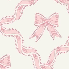 Large Pink Bows with Ribbon Diamond Trellis on Benjamin Moore Alabaster White Background