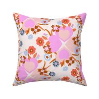 Pink peach Hearts and Blooms: A Charming Floral Heart Design on white