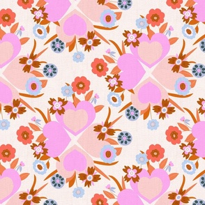 Pink peach Hearts and Blooms: A Charming Floral Heart Design on white