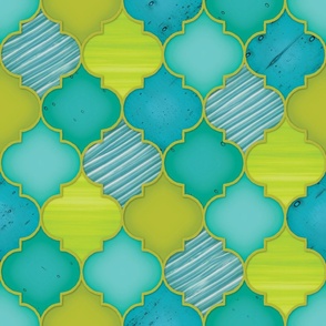 quatrefoil-gold leading, chartreuse & turquoise-small