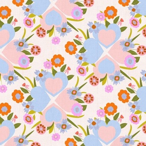 Blue peach Hearts and Blooms: A Charming Floral Heart Design