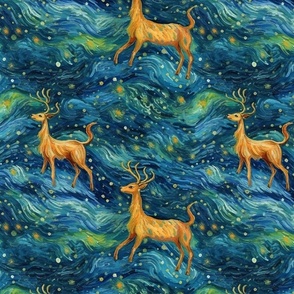 reindeer in the starry night inspired by van gogh
