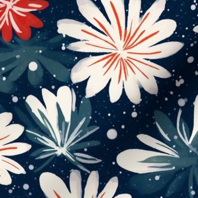 red white and blue falling snowflake flowers inspired by van gogh