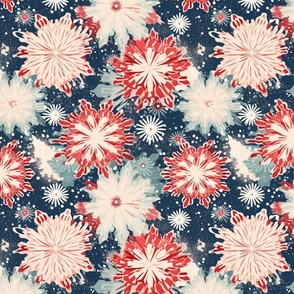 flower firework display in red white and blue inspired by vincent van gogh